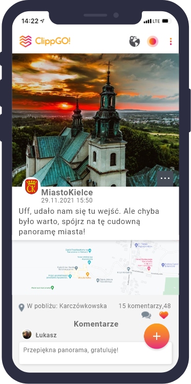 Zrzut ekranu aplikacji ClippGO! w mieście Kielce
